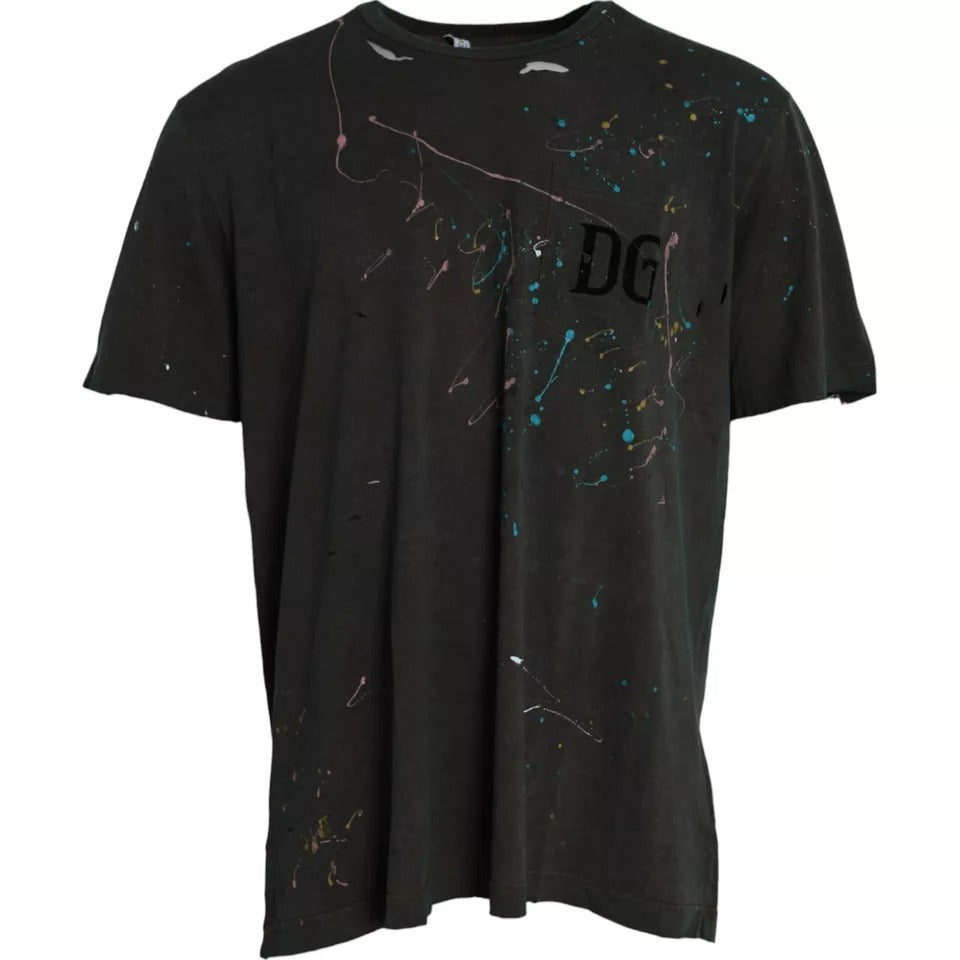 Dolce & Gabbana Gray Color Splash Cotton Crew Neck T-shirt