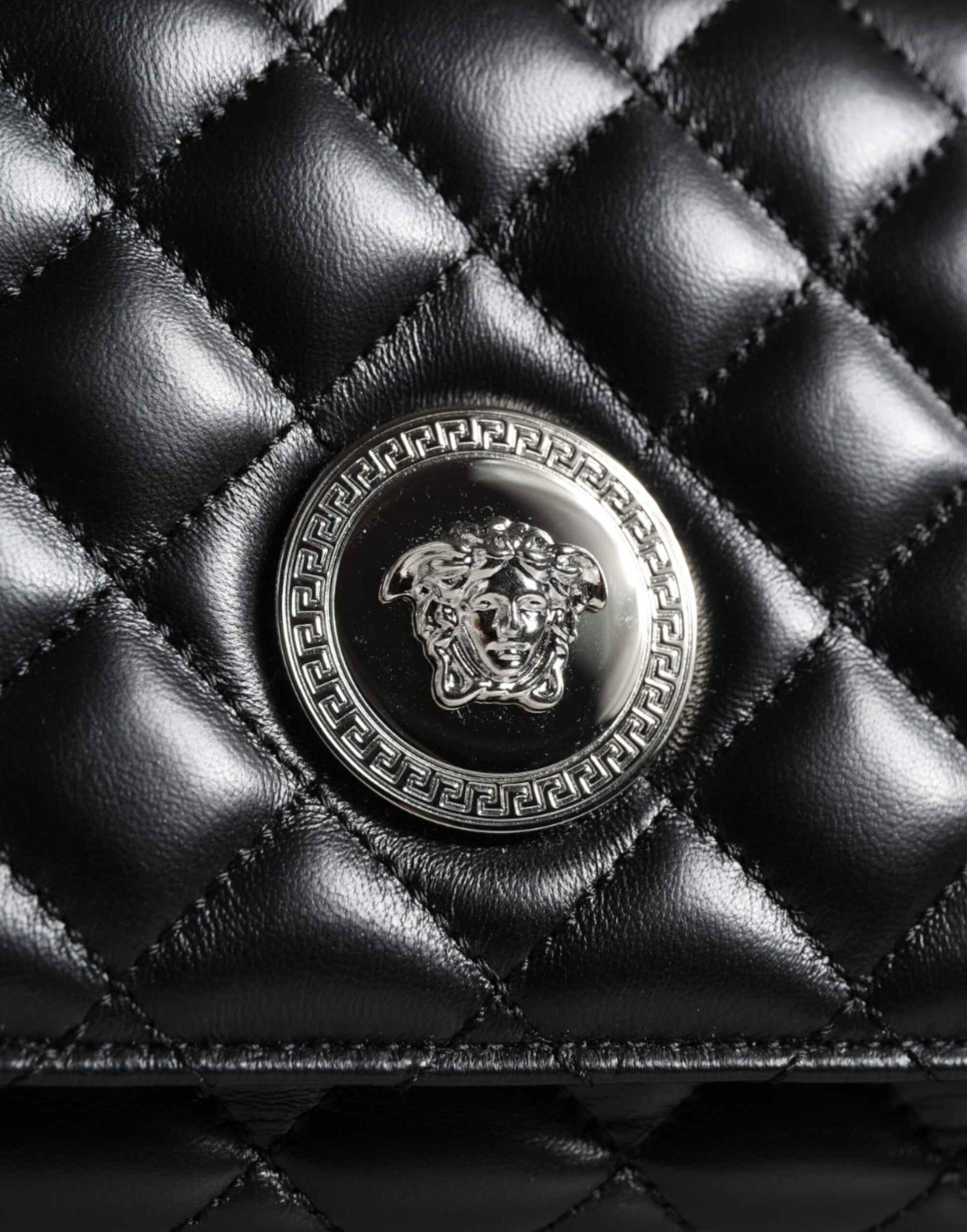 Versace Black Quilted Lambskin Leather Crossbody Shoulder Bag