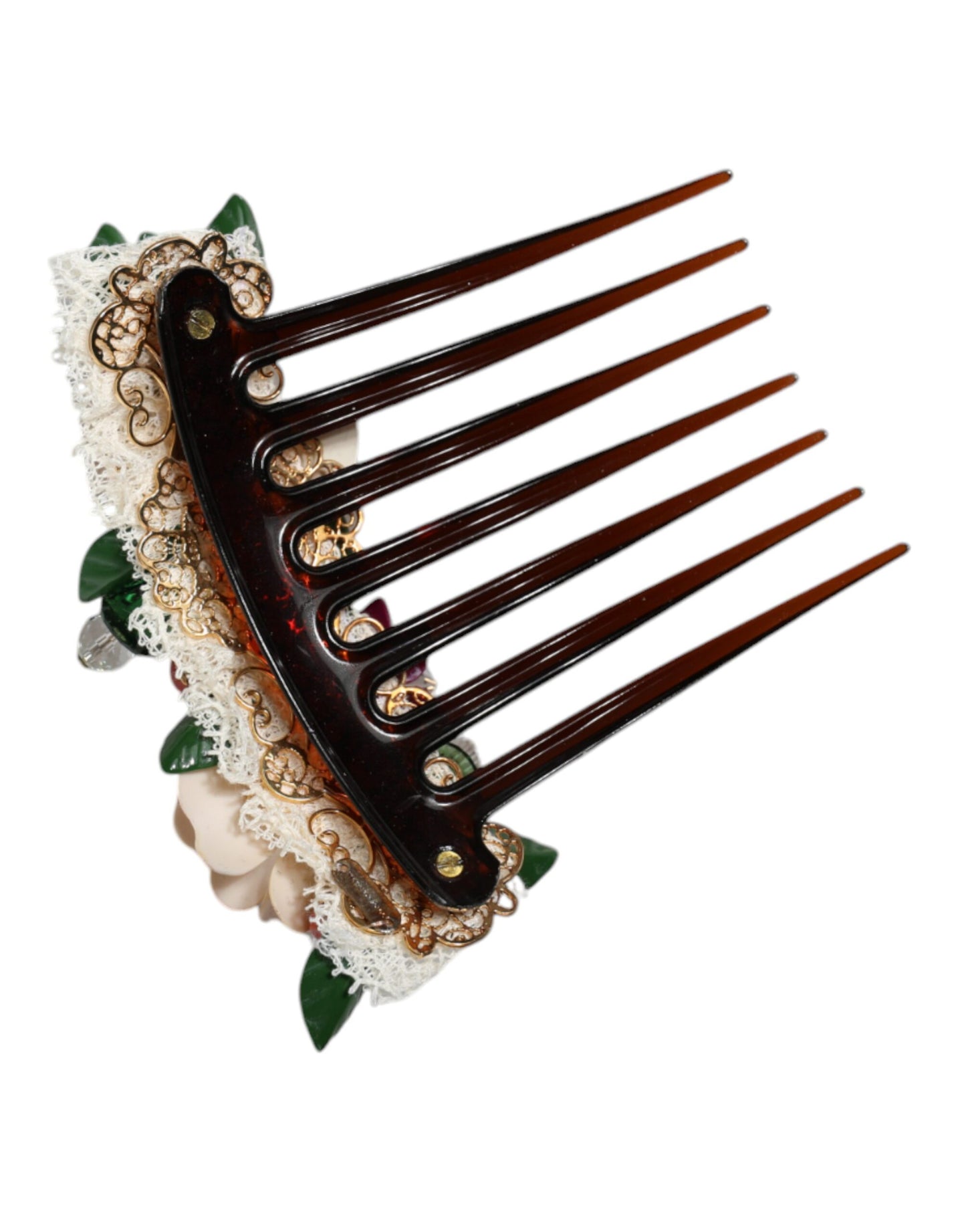 Dolce & Gabbana Brown Plastic Crystal Floral Women Hair Comb