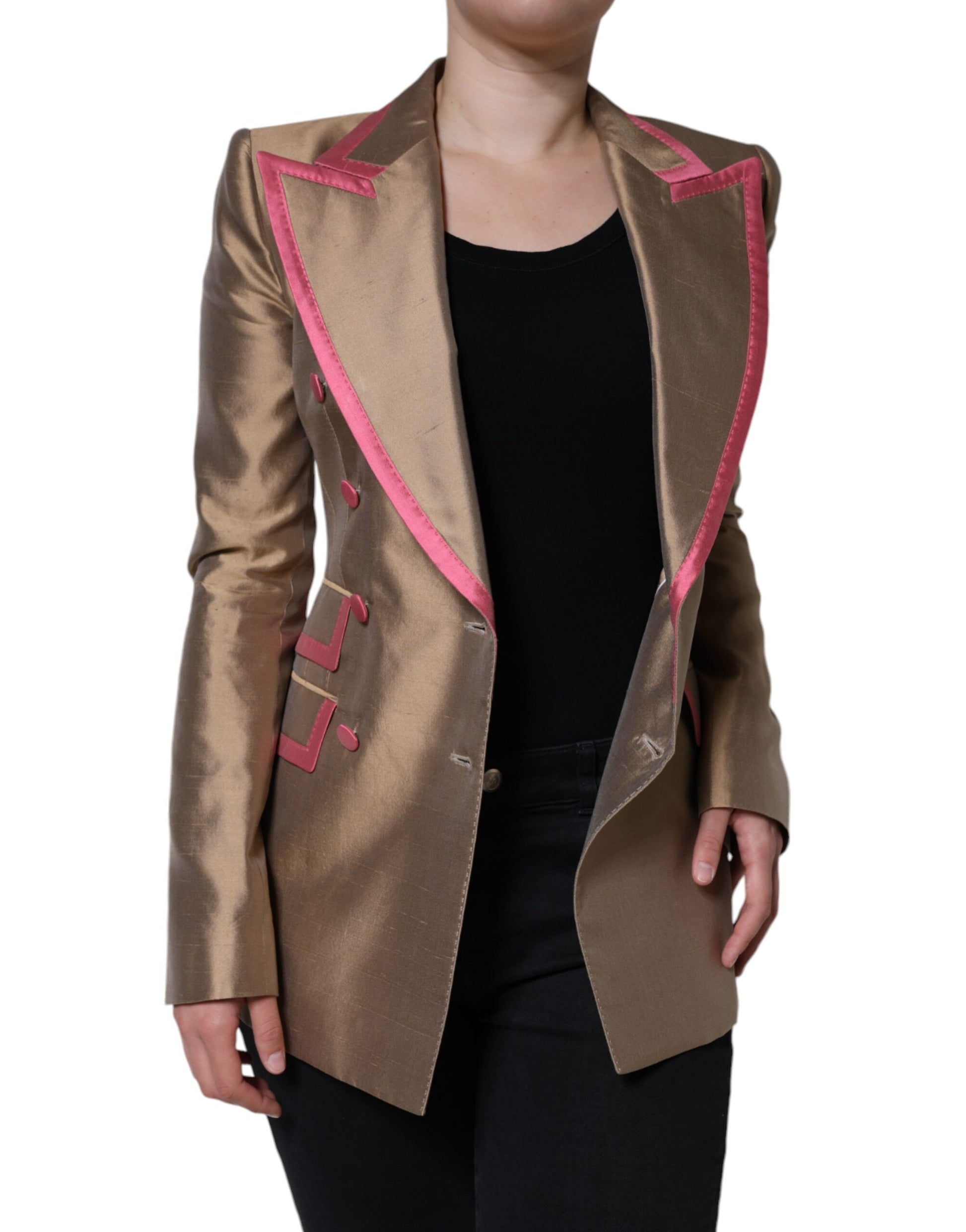 Dolce & Gabbana Metallic Brown Double Breasted Blazer Jacket