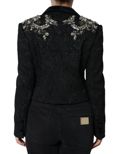 Dolce & Gabbana Black Jacquard Crystal Floral Jacket Blazer