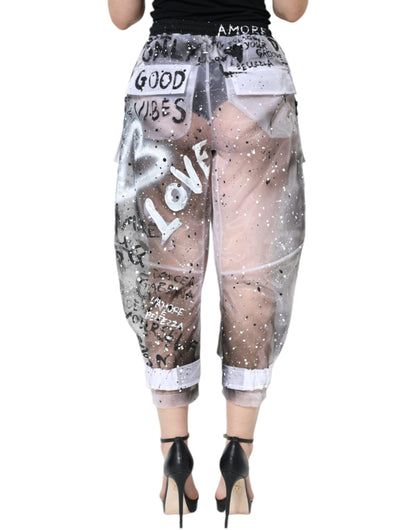 Dolce & Gabbana White See Through Logo Cropped Cargo Pants