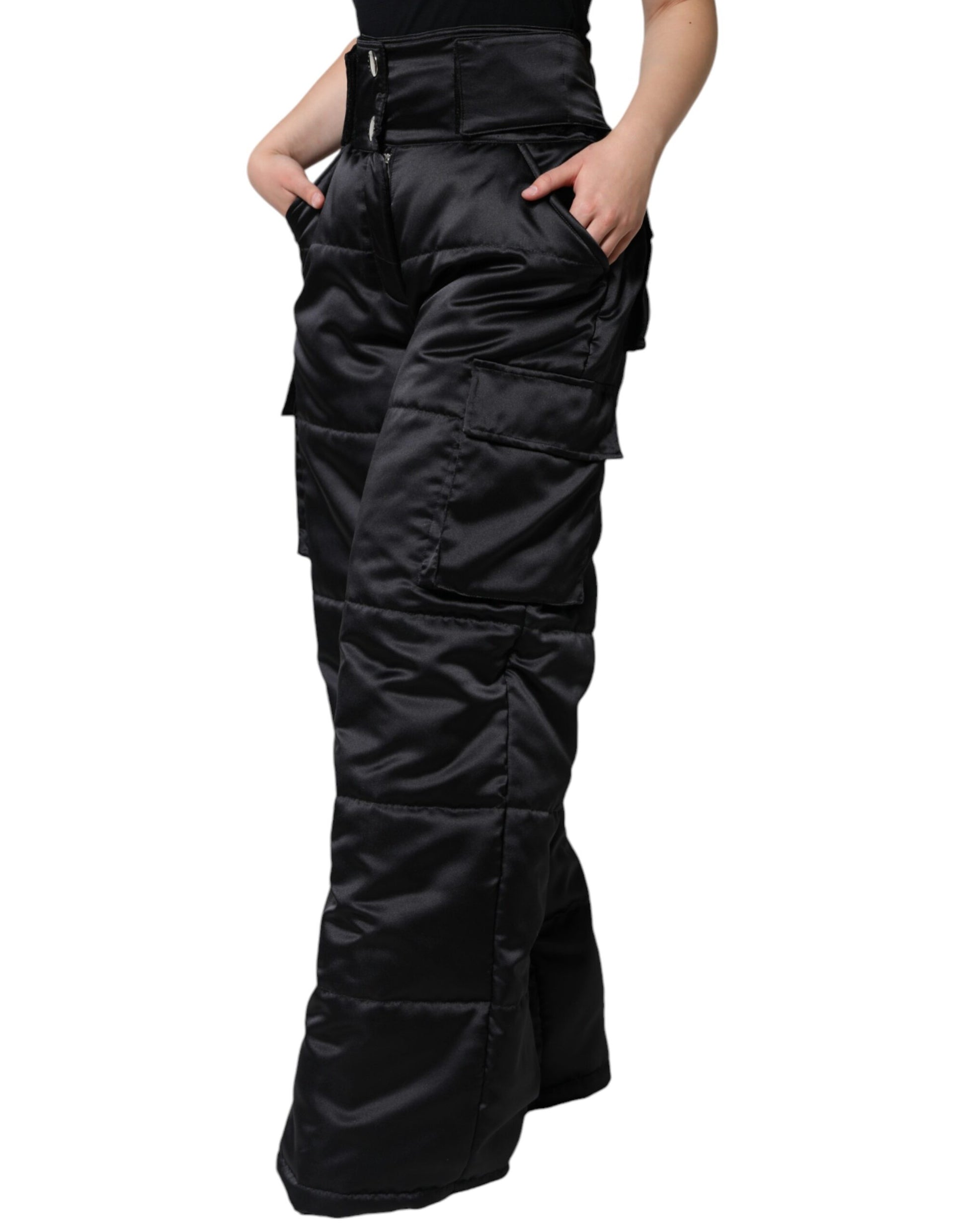 Dolce & Gabbana Black Quilted High Waist Women Boot Cut Pants