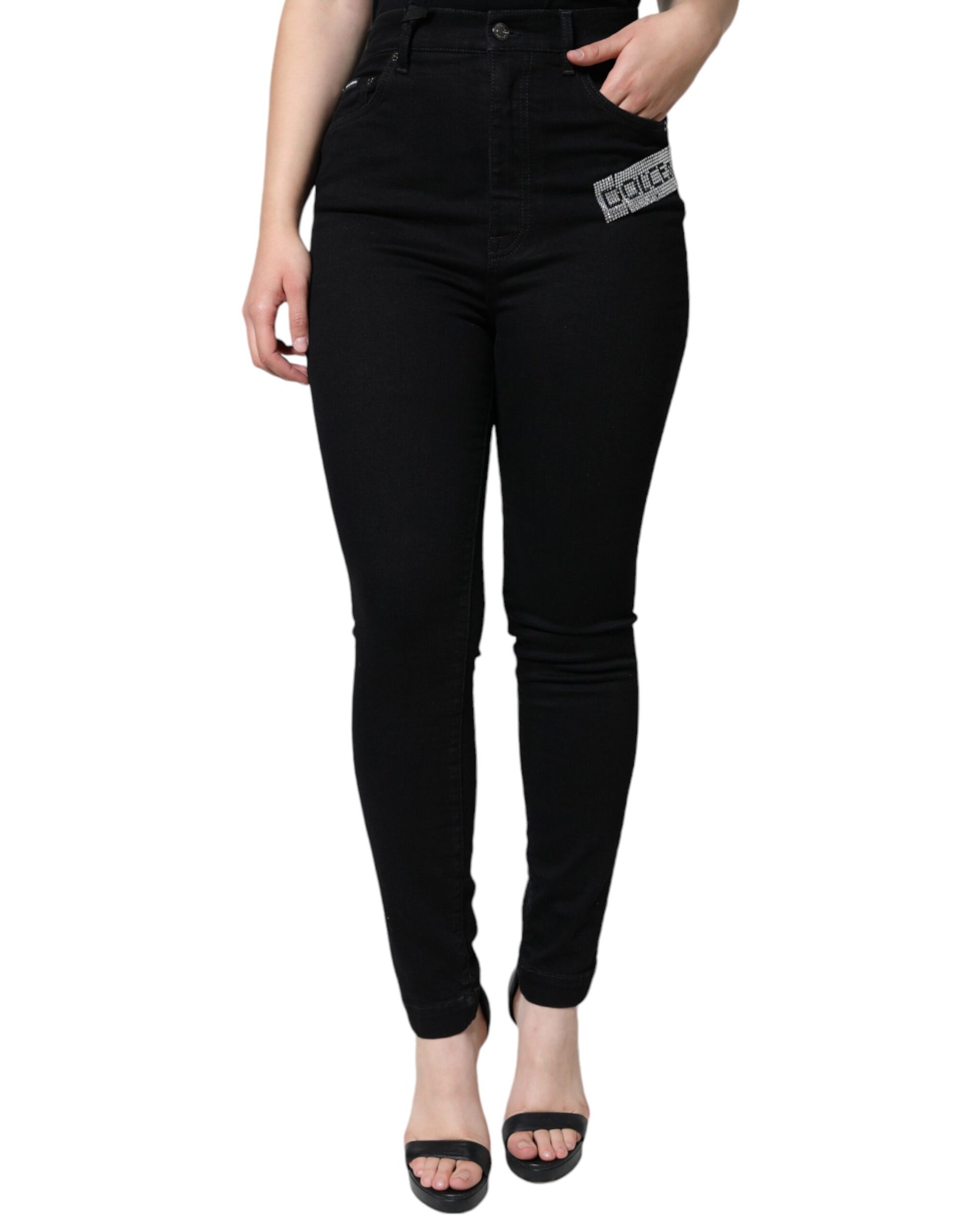 Dolce & Gabbana Black Logo Mid Waist Skinny Denim Jeans