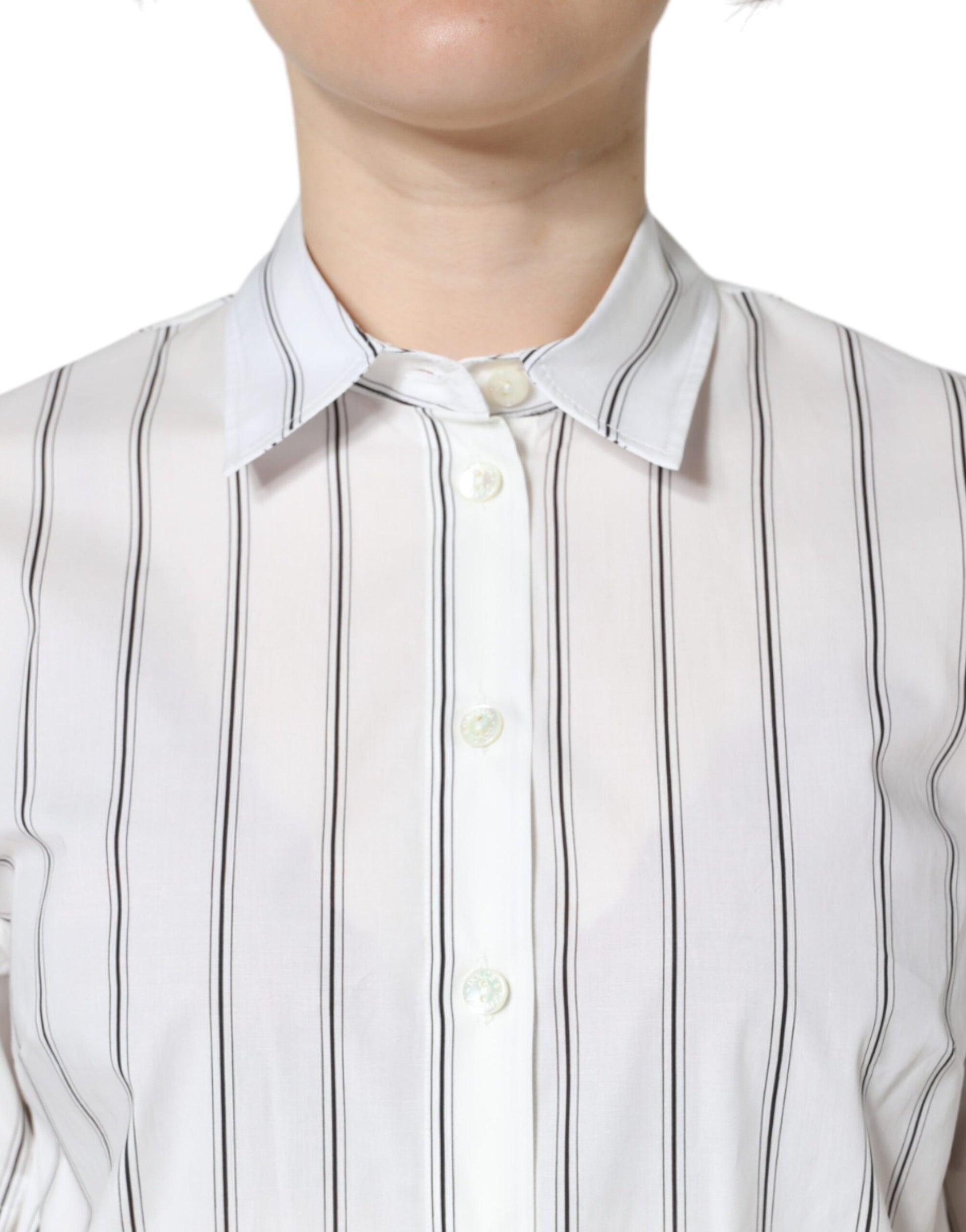 Dolce & Gabbana White Striped Collared Short Sleeve Polo Top