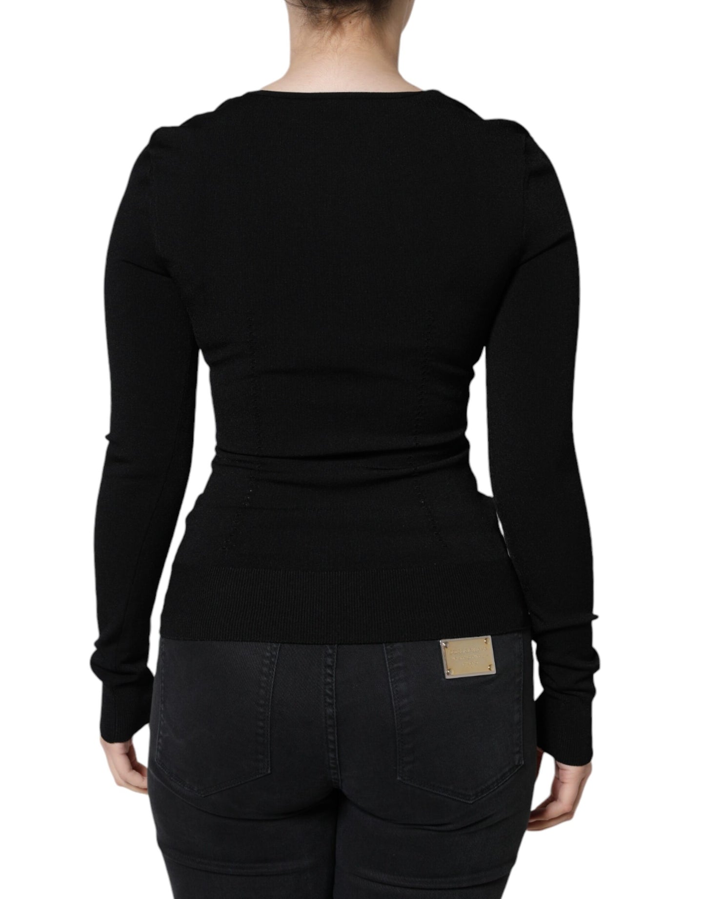 Dolce & Gabbana Black Long Sleeves Blouse Square Neck Top