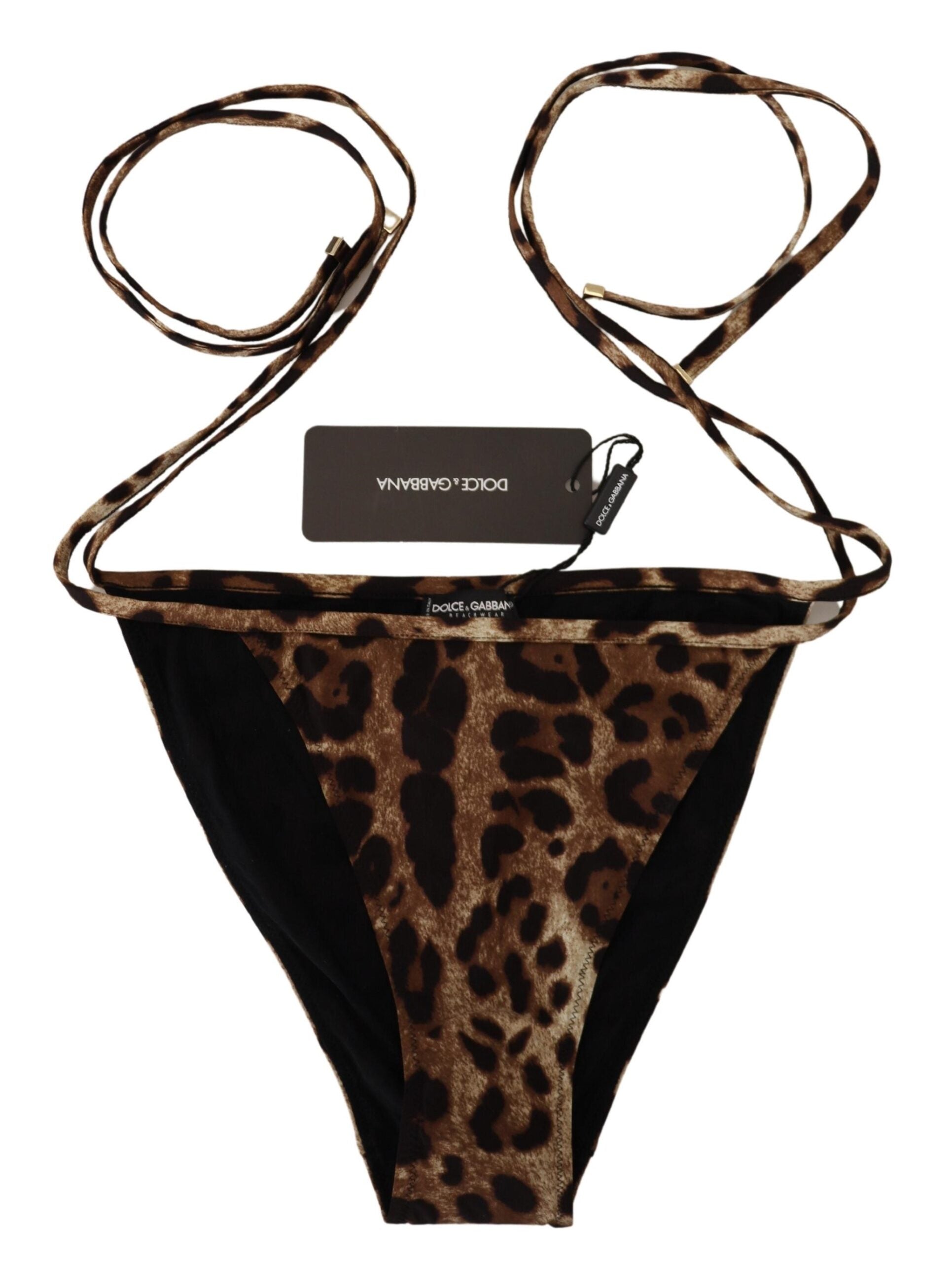 Dolce & Gabbana Brown Leopard Print Swimsuit Swimwear Bikini Bottom