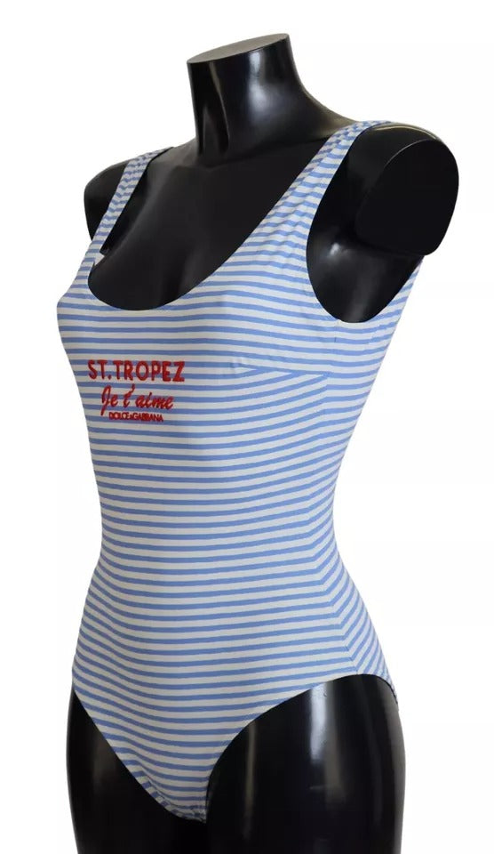 Dolce & Gabbana White Blue Stripes One Piece Beachwear Swimwear