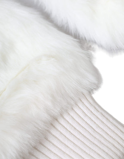 Dolce & Gabbana White Acrylic Knitted Fur Wrist Mitten Gloves