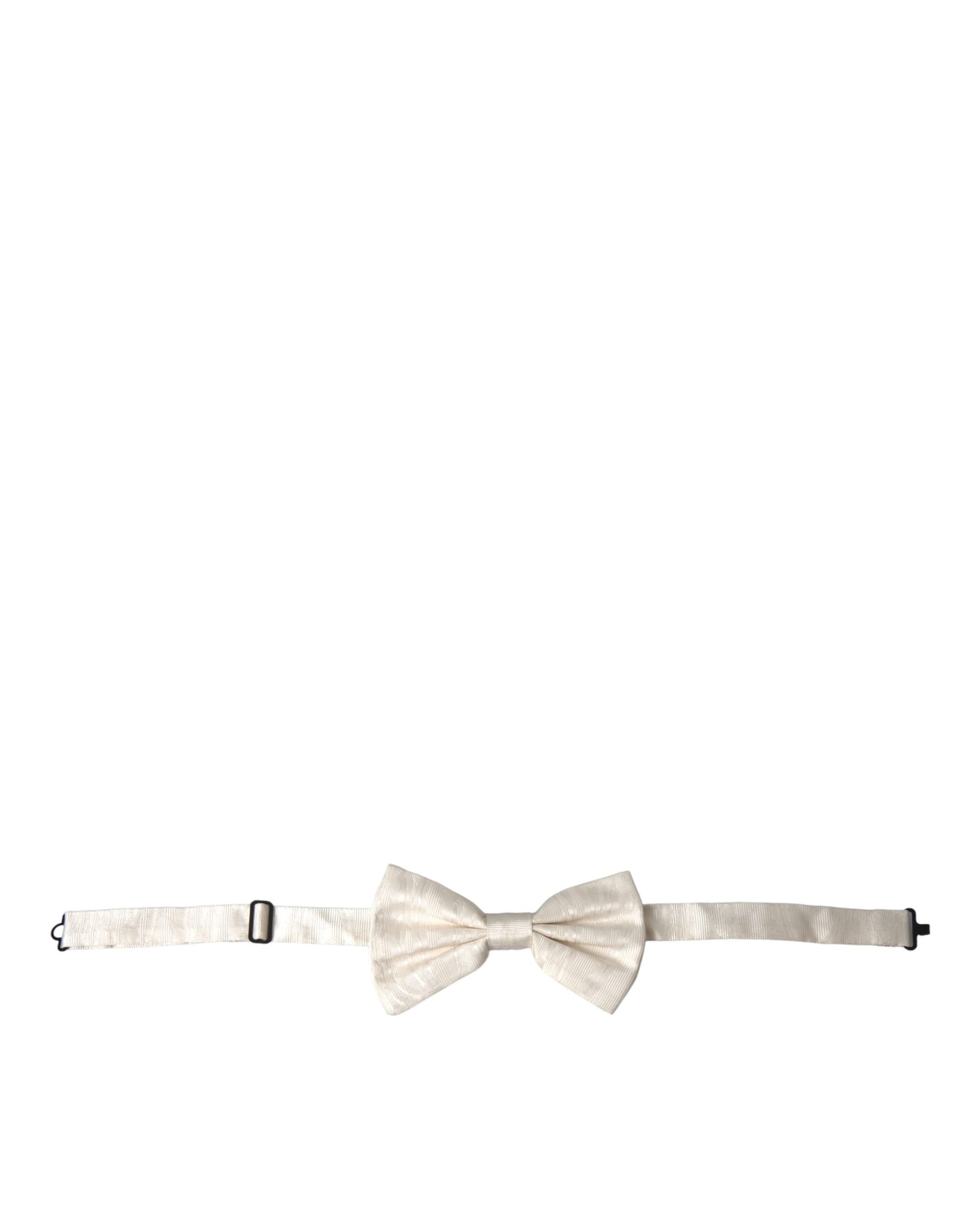 Dolce & Gabbana White Jacquard Silk Adjustable Neck Men Bow Tie