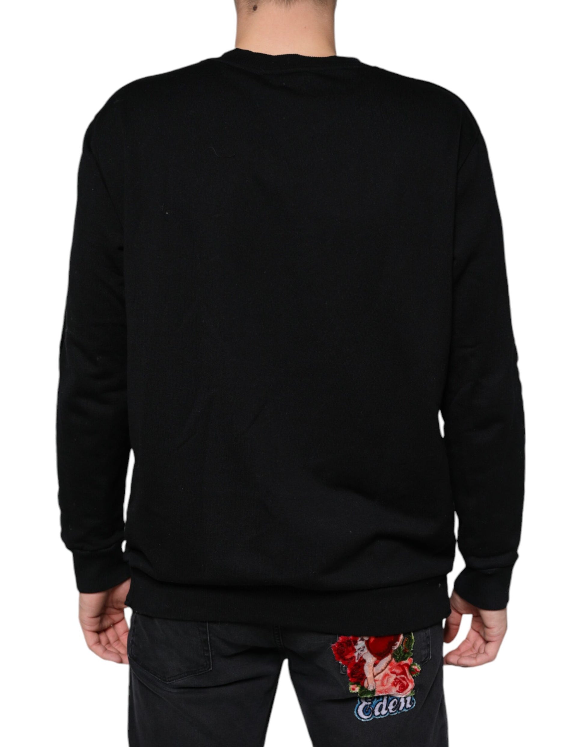 Dolce & Gabbana Black Cotton Crown Pullover Sweatshirt Sweater