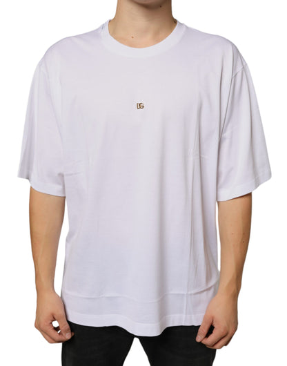 Dolce & Gabbana White Metal DG Logo Cotton Short Sleeves T-shirt