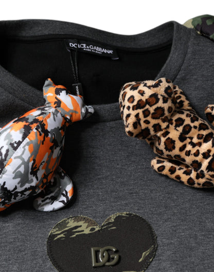 Dolce & Gabbana Gray Camouflage Animal Stuff Cotton T-shirt