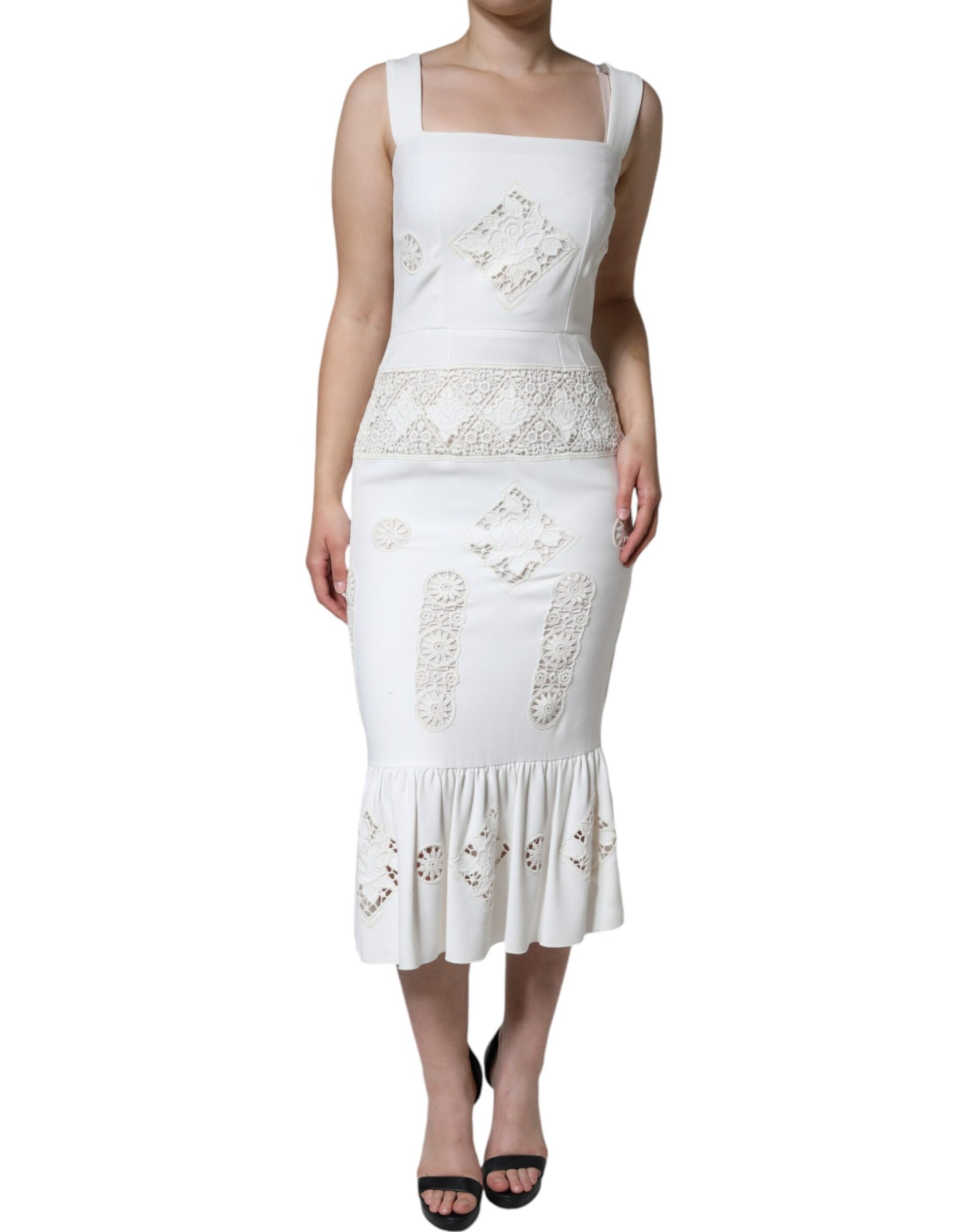 Dolce & Gabbana White Lace Viscose Bodycon Sheath Midi Dress