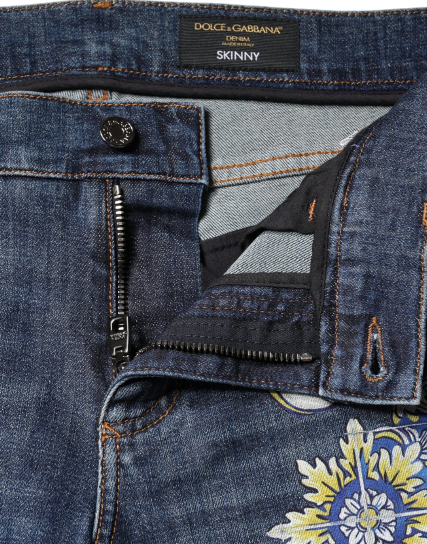 Dolce & Gabbana Blue Floral Cotton Stretch Skinny Denim Jeans