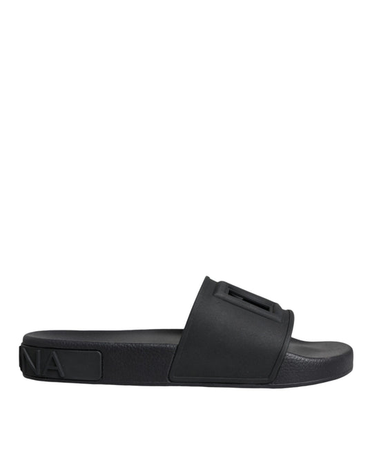 Dolce & Gabbana Black Rubber Slides Sandals Beachwear Shoes