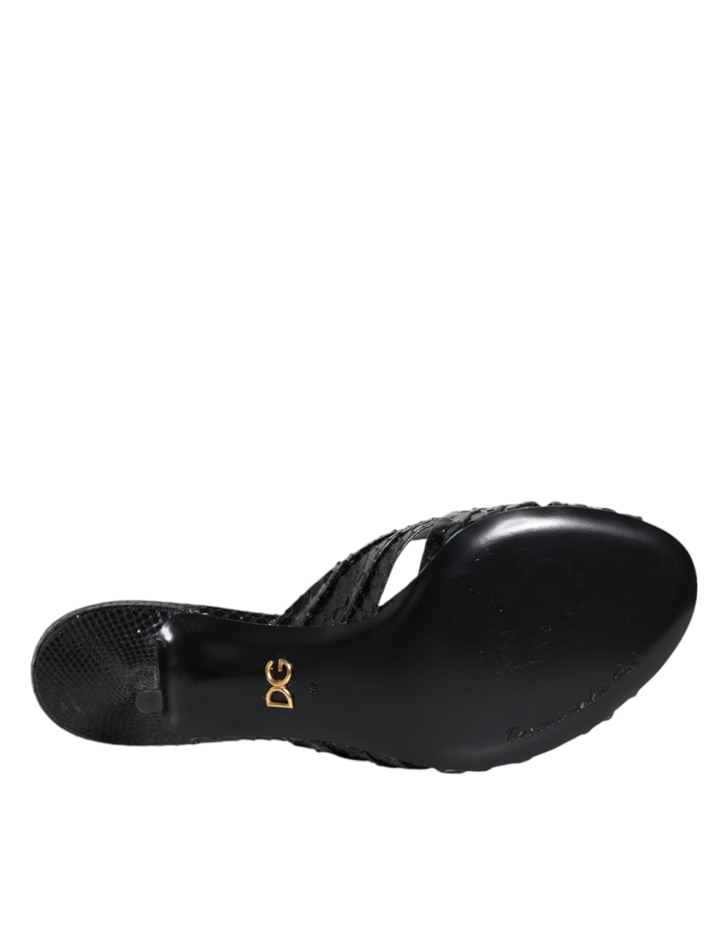 Dolce & Gabbana Black Leather Heels Slides Sandals Shoes