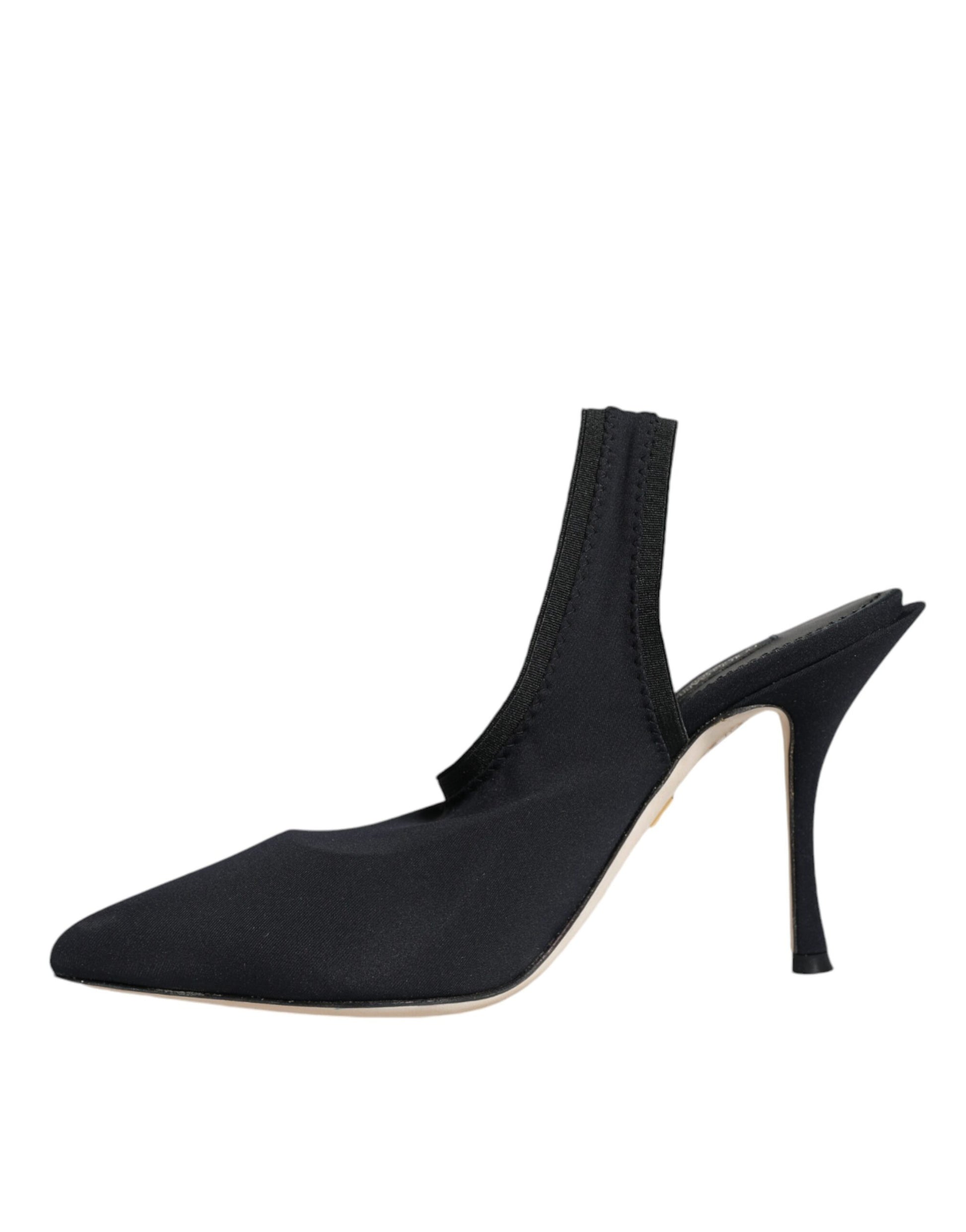 Dolce & Gabbana Black Jersey Stretch Heels Slingback Shoes