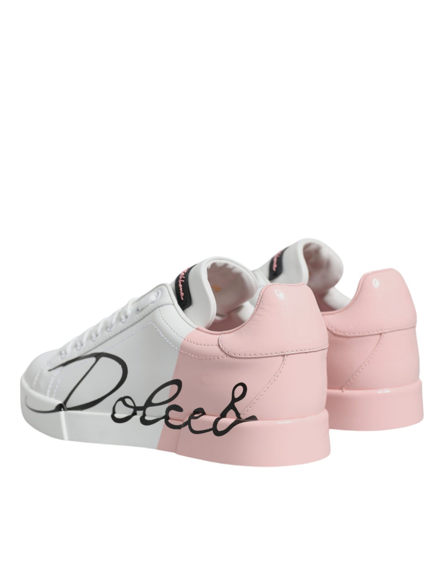 Dolce & Gabbana White Pink Portofino Low Top Sneakers Shoes