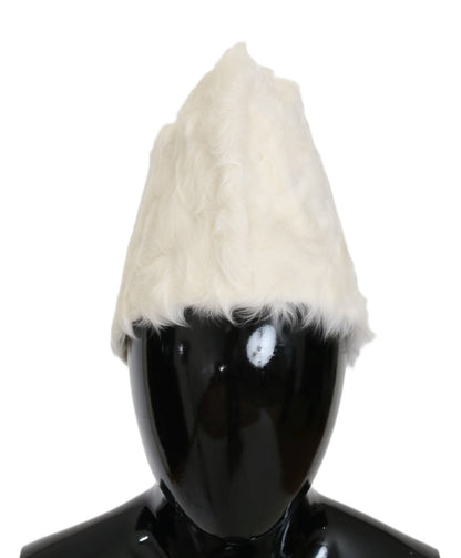 Dolce & Gabbana Elegant White Fur Beanie Luxury Winter Hat