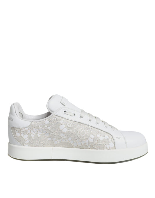 Dolce & Gabbana White Lace Portofino Low Top Sneakers Shoes