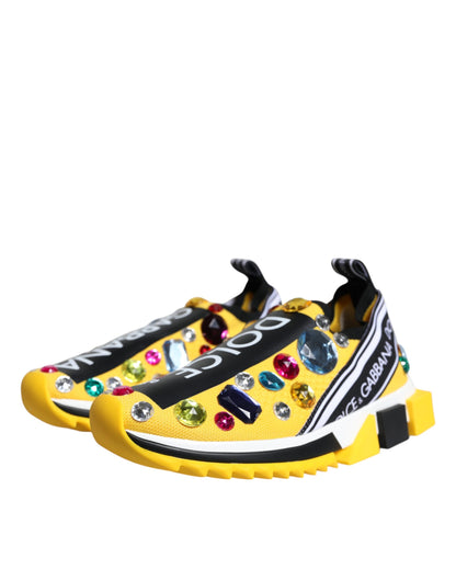 Dolce & Gabbana Yellow Sorrento Crystals Low Top Sneakers Shoes