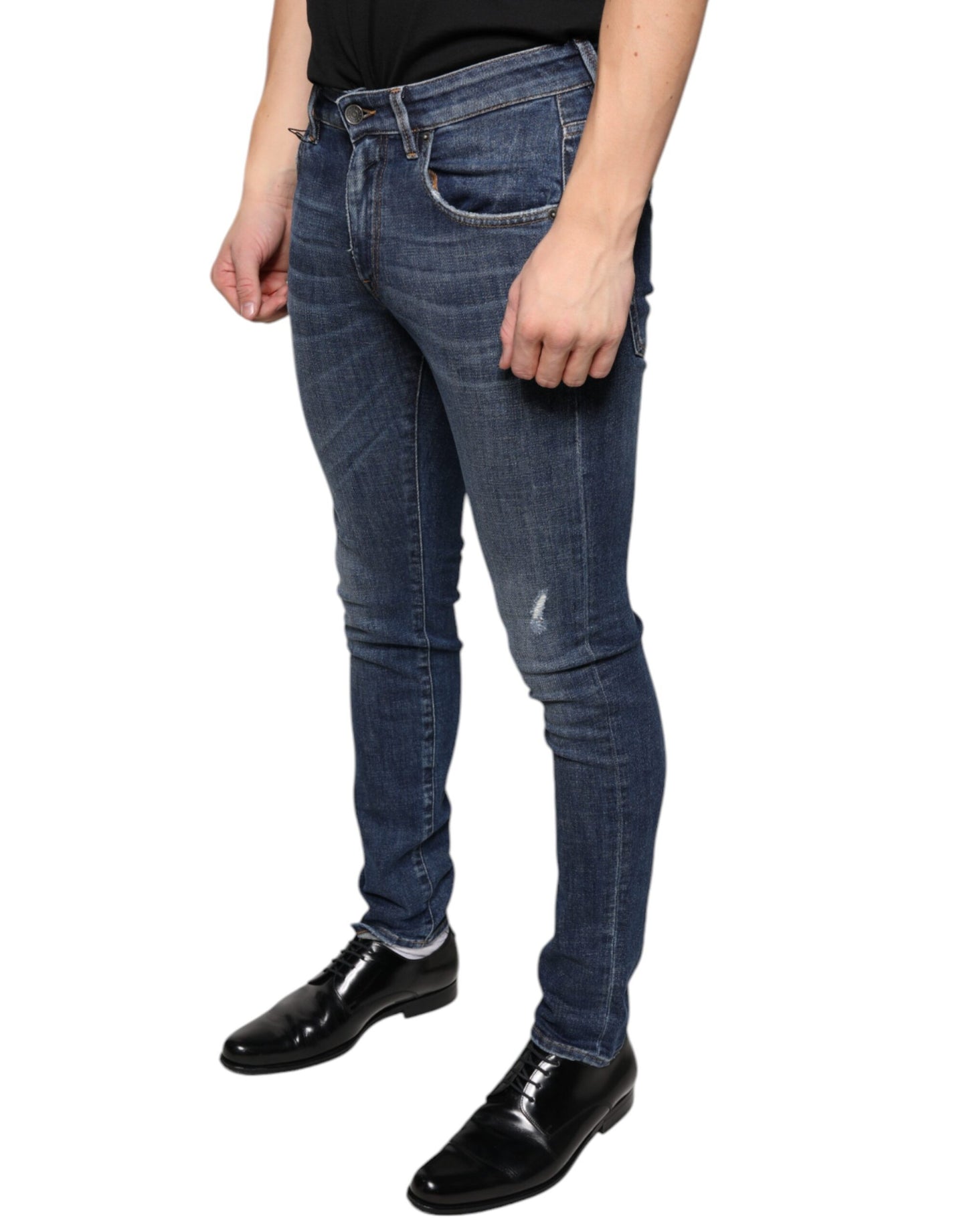 Dolce & Gabbana Dark Blue Washed Cotton Skinny Denim Jeans