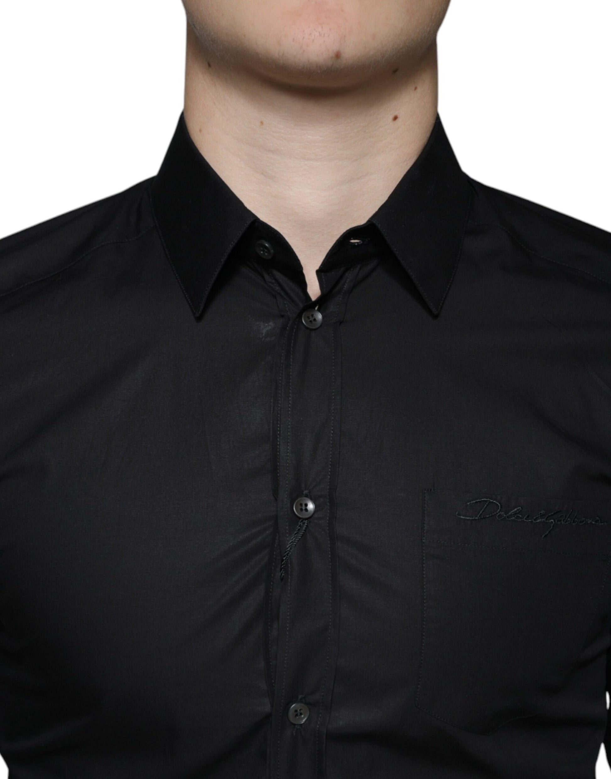 Dolce & Gabbana Black Cotton Stretch Dress GOLD Formal Shirt