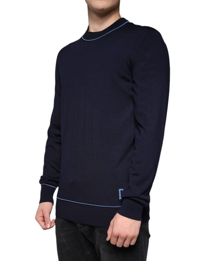 Dolce & Gabbana Dark Blue Wool Crew Neck Men Pullover Sweater