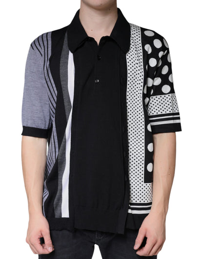 Dolce & Gabbana Black White Polka Dot Collared Polo T-shirt