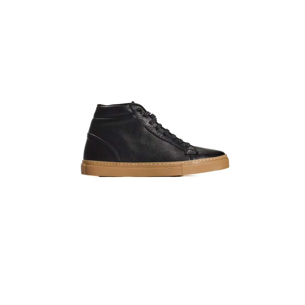 Roberto Pepe Luxury Black Calfskin Men High-Top Sneaker