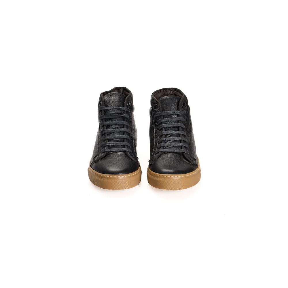 Roberto Pepe Luxury Black Calfskin Men High-Top Sneaker