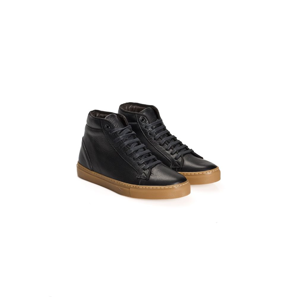 Roberto Pepe Luxury Black Calfskin Men High-Top Sneaker