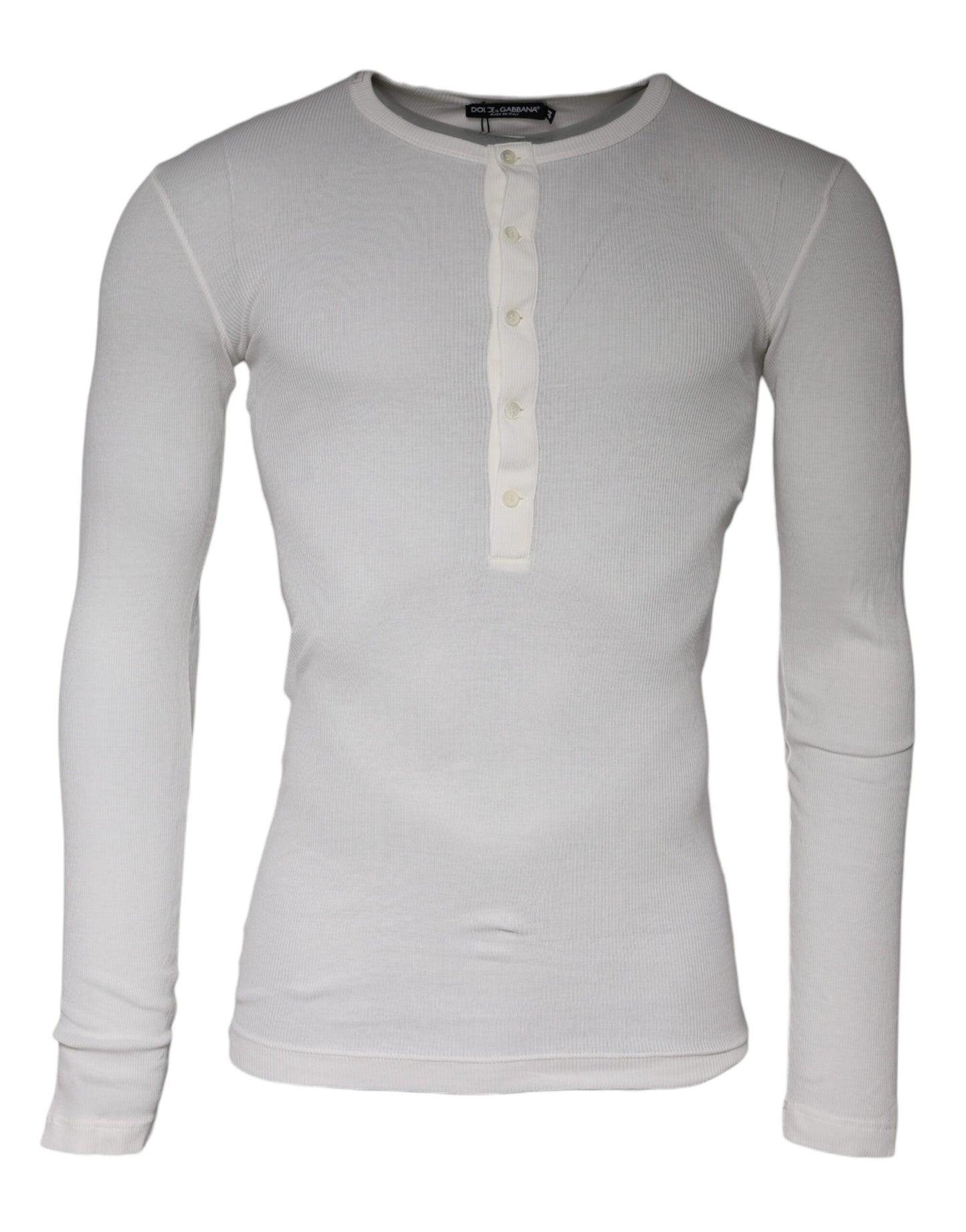 Dolce & Gabbana White Cotton Buttoned Long Sleeves T-shirt