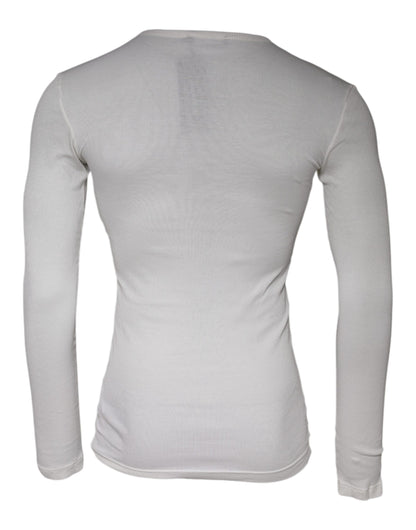 Dolce & Gabbana White Cotton Buttoned Long Sleeves T-shirt