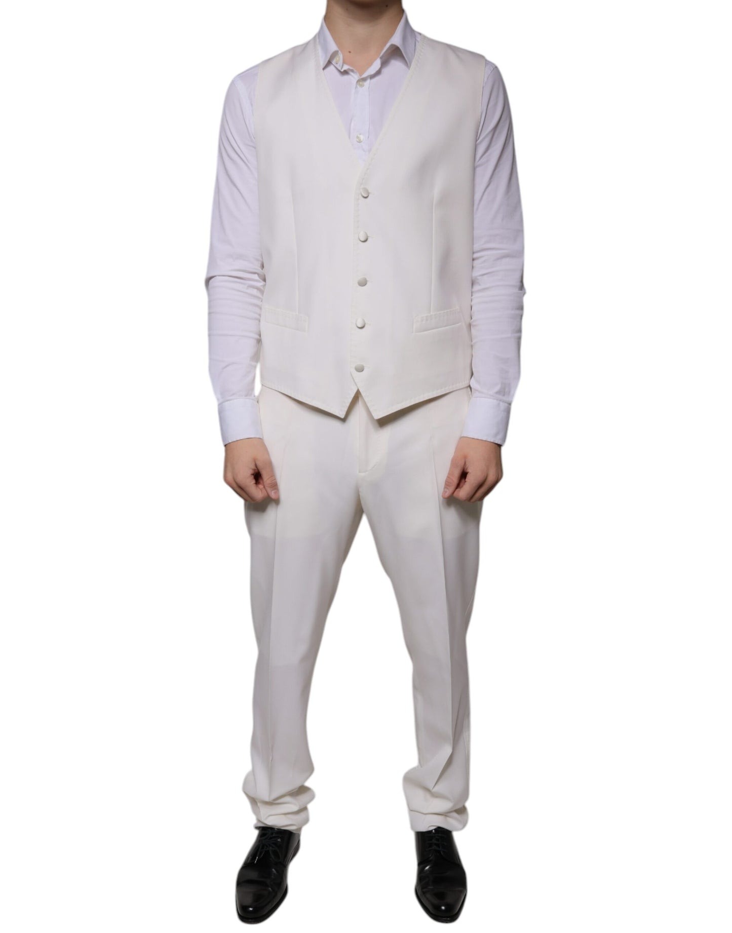 Dolce & Gabbana White Wool Silk 3 Piece SlimFit Formal Suit