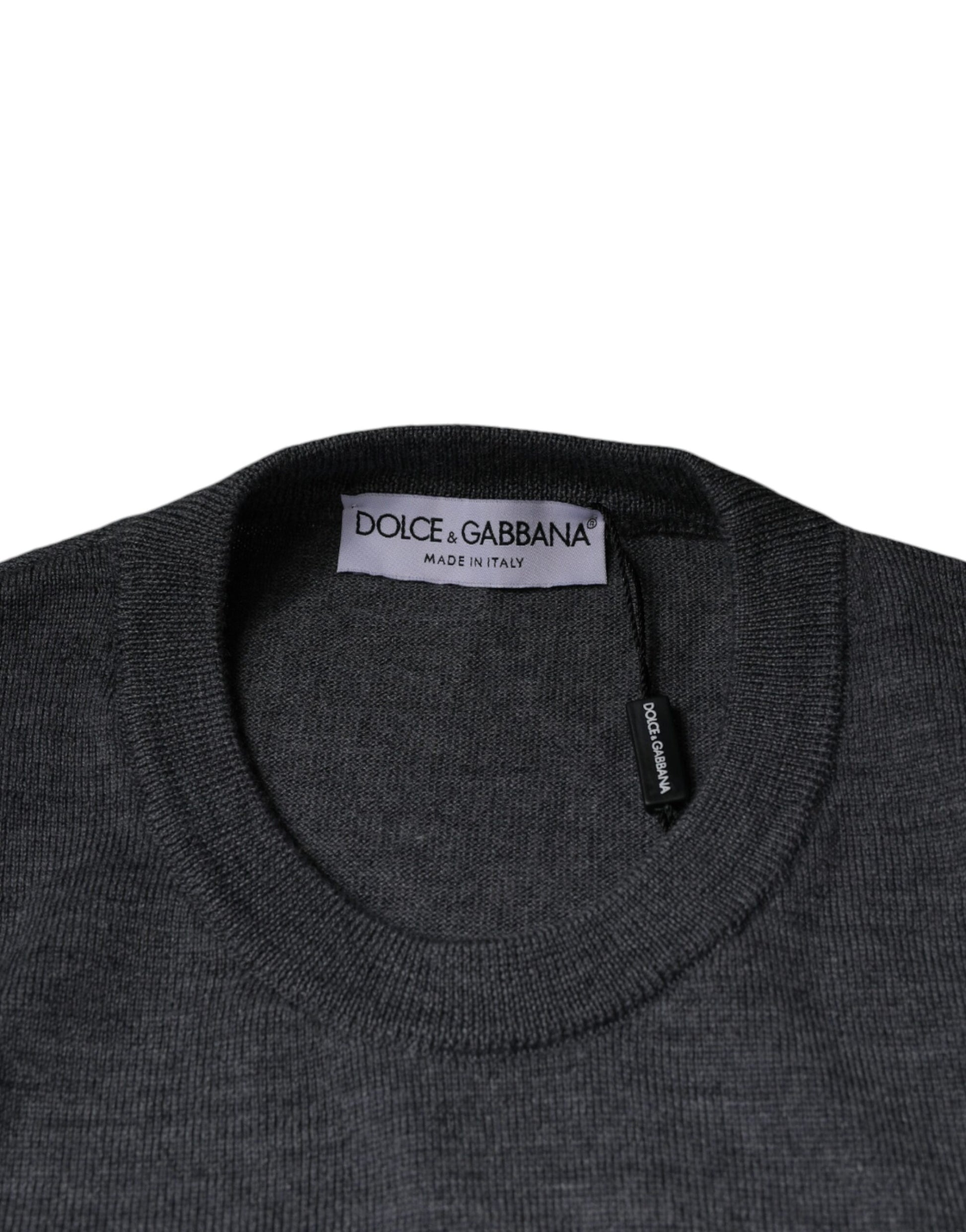 Dolce & Gabbana Dark Gray Wool Crew Neck Pullover Sweater