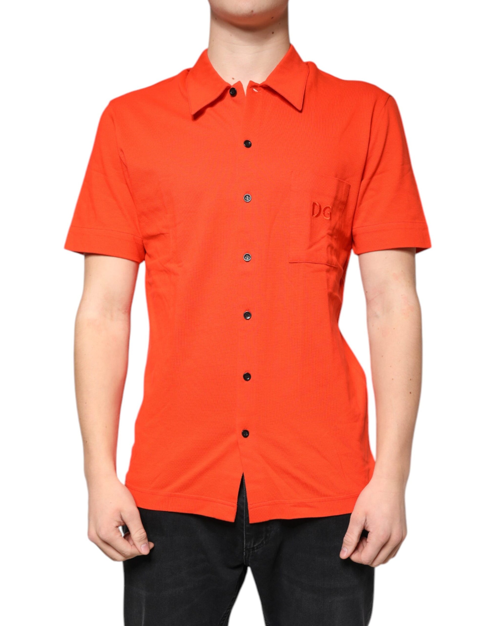 Dolce & Gabbana Orange Cotton Button Down Casual Polo Shirt