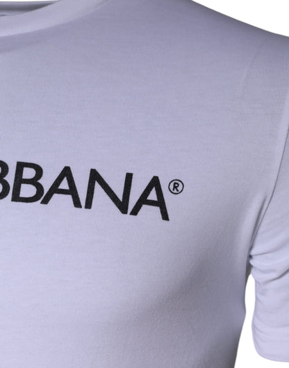 Dolce & Gabbana White Logo Print Cotton Crew Neck T-shirt