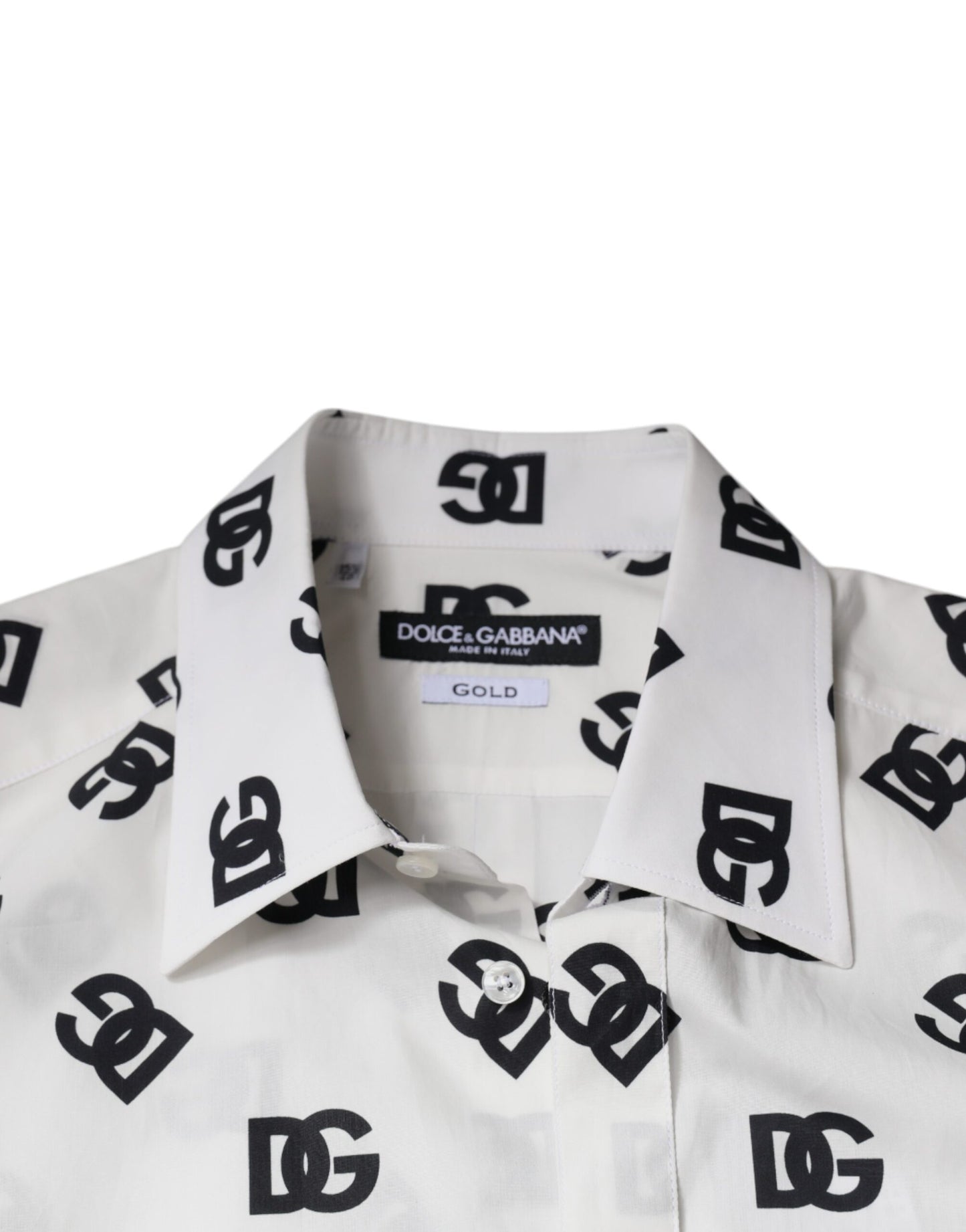 Dolce & Gabbana White Logo Monogram Cotton GOLD Dress Shirt