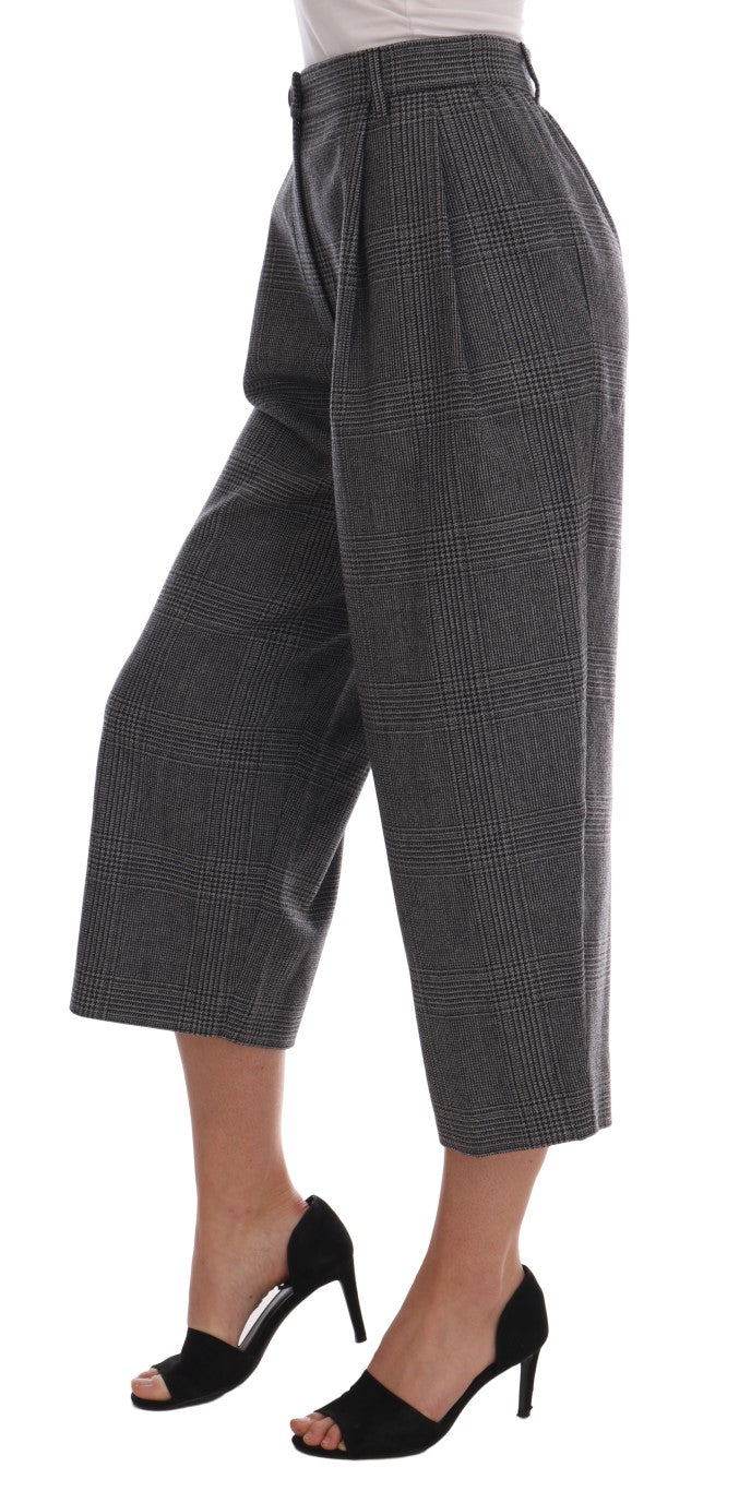 Dolce & Gabbana Elegant Gray Check Capri Wool Pants