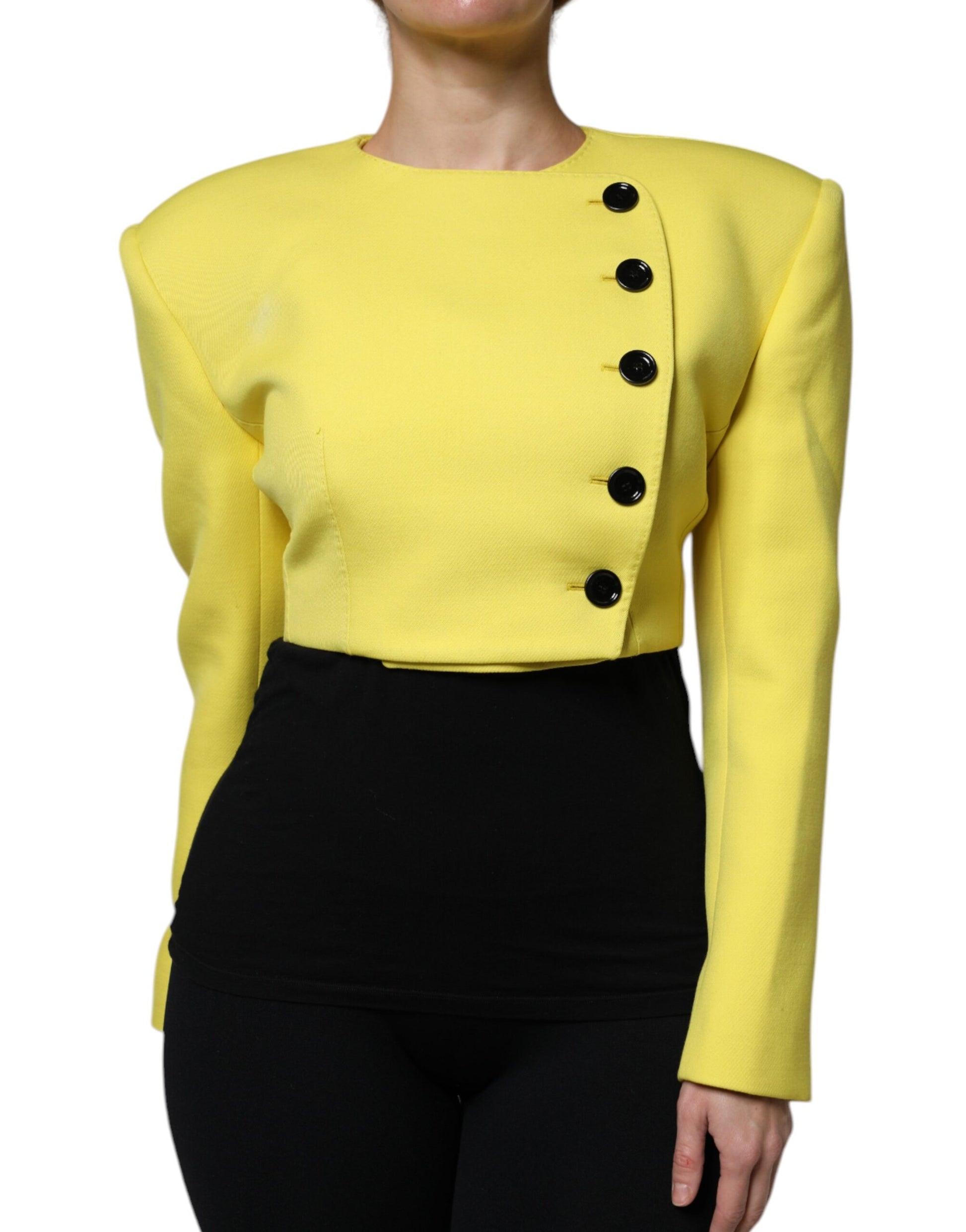 Dolce & Gabbana Lemon Yellow Wool Long Sleeves Cropped Coat Jacket