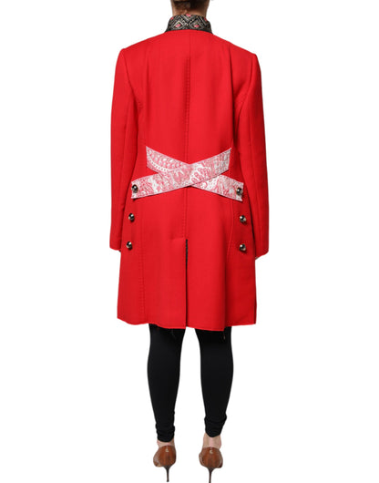 Dolce & Gabbana Red Jacquard Wool Women Trenchcoat Jacket