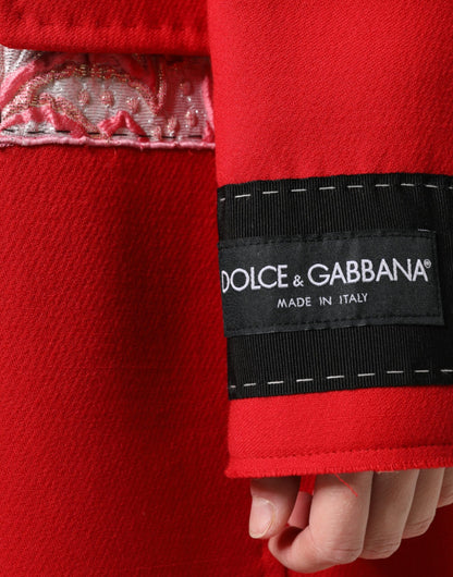 Dolce & Gabbana Red Jacquard Wool Women Trenchcoat Jacket