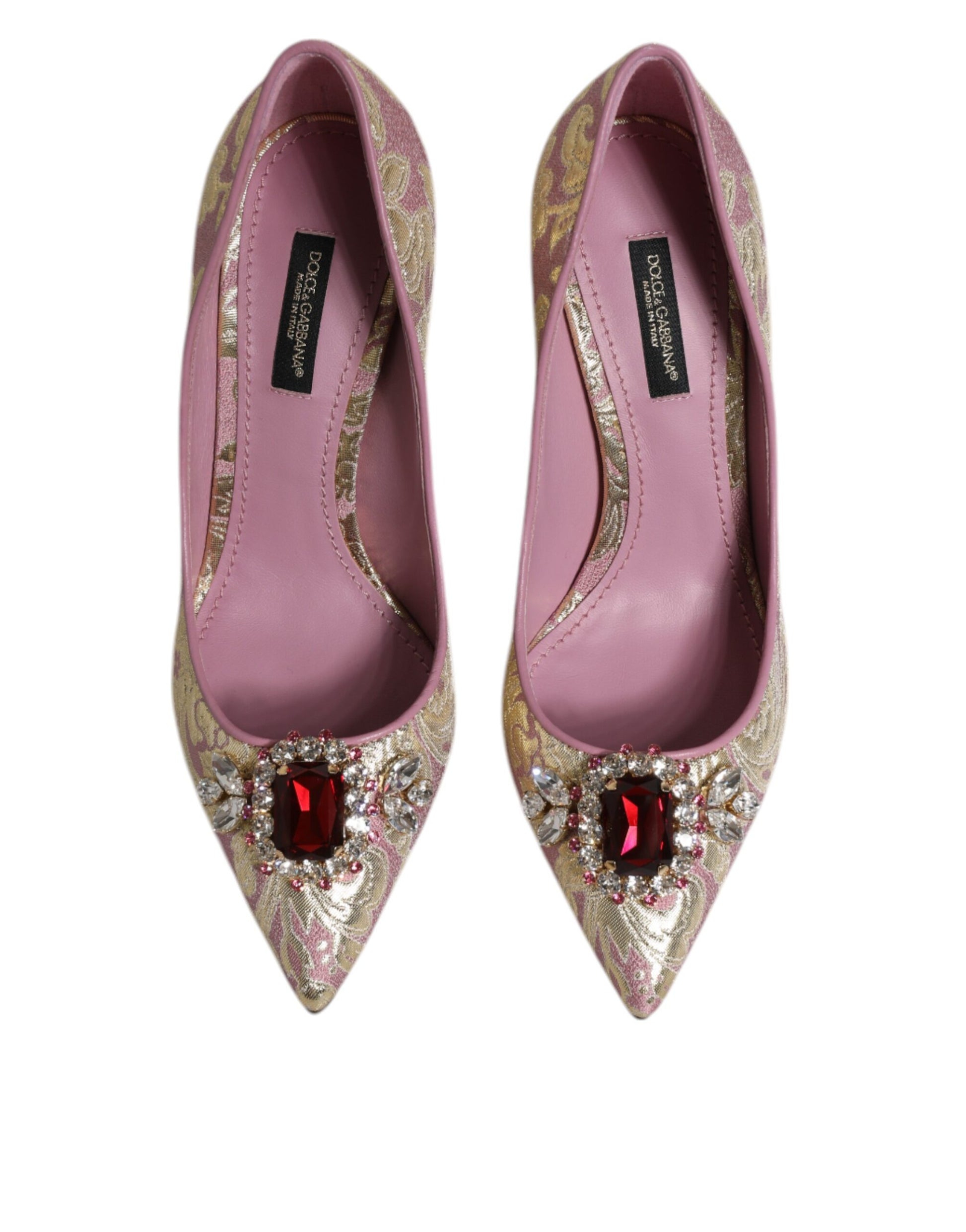 Dolce & Gabbana Pink Gold Jacquard Crystal High Heels Pumps Shoes