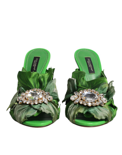 Dolce & Gabbana Green Crystal Slides KEIRA Sandal Shoes