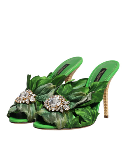 Dolce & Gabbana Green Crystal Slides KEIRA Sandal Shoes