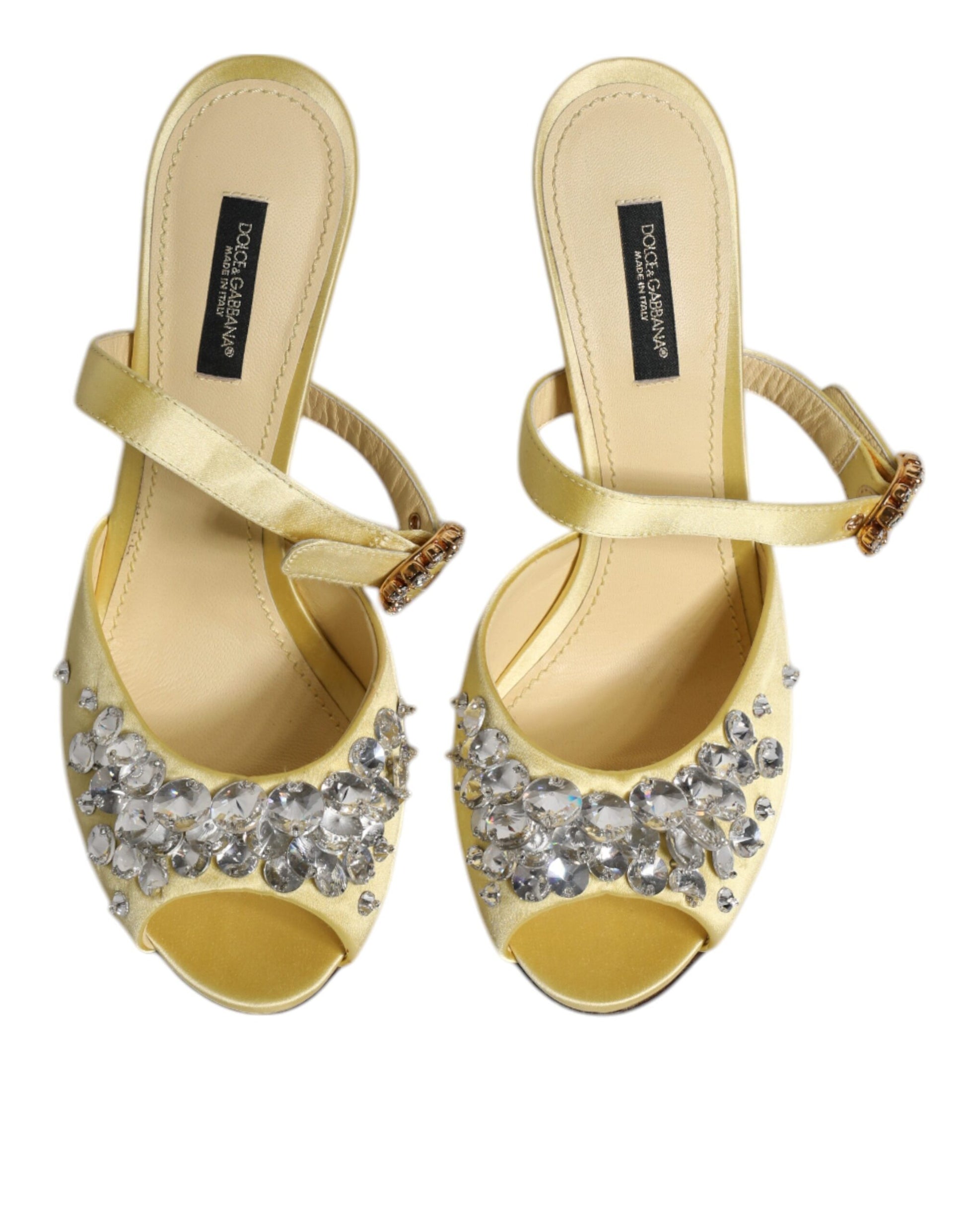 Dolce & Gabbana Yellow Crystal Slides KEIRA Sandals Shoes