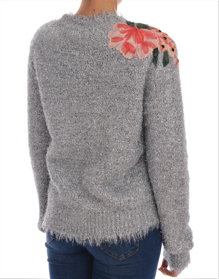 Dolce & Gabbana Elegant Silver Floral Applique Cardigan