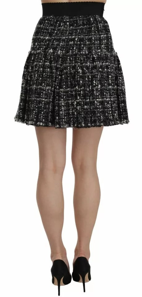 Dolce & Gabbana Black Check Flounce Detailed Wool Mini Skirt